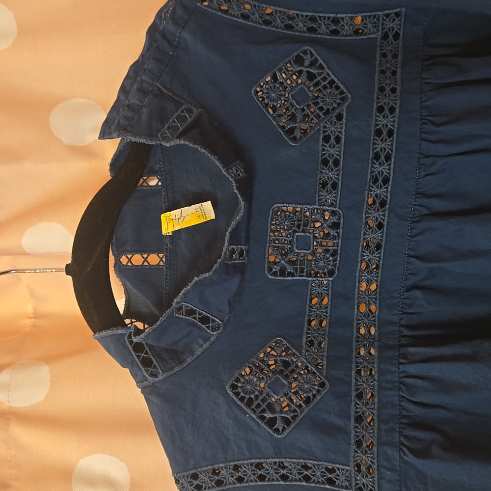 Free People Another Eternity Navy Blouse Sz M - Picture 2 of 6